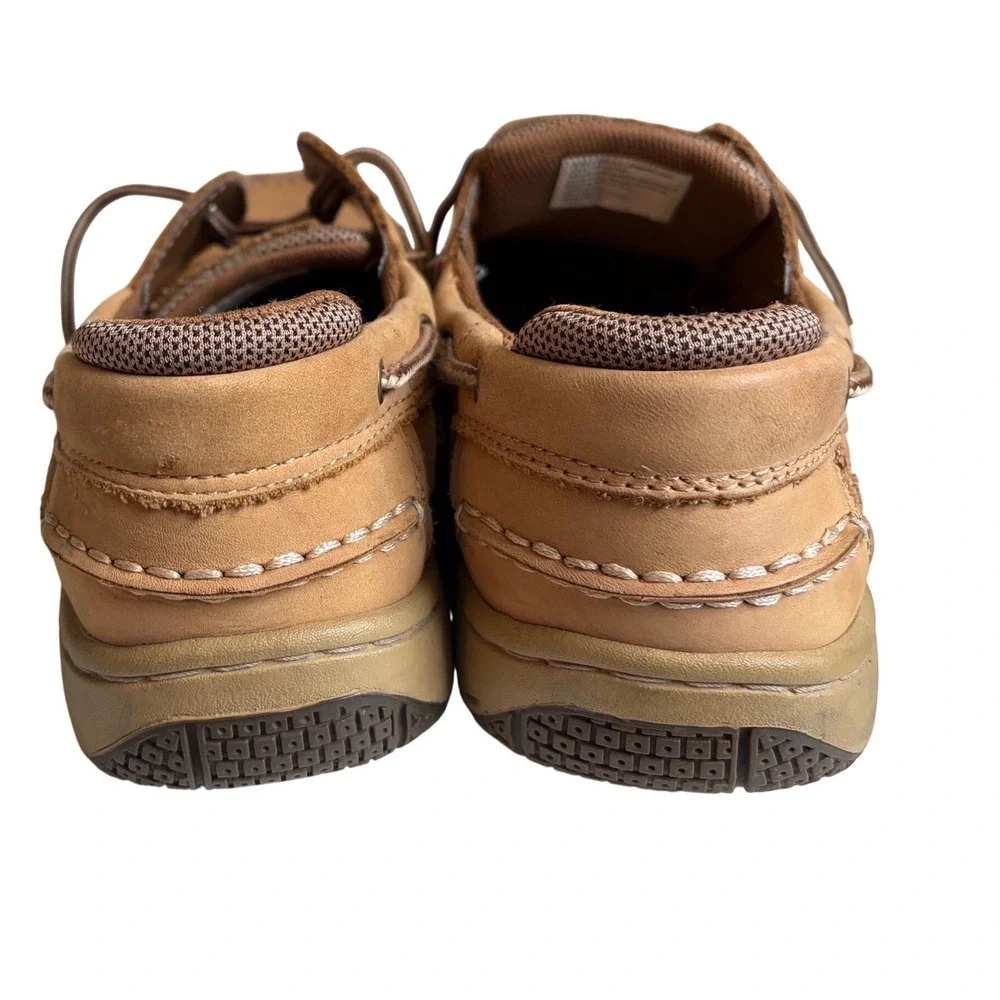 Magellan Outdoors Mens 9.5 Tan Leather Boat Shoes Mesh Loafers FWMFMC2046